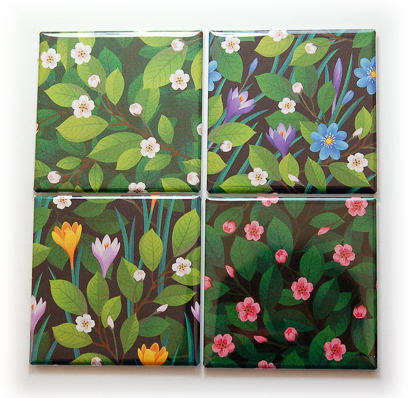 Spring Flowers Set of 4 Square Magnets - Kelly's Handmade