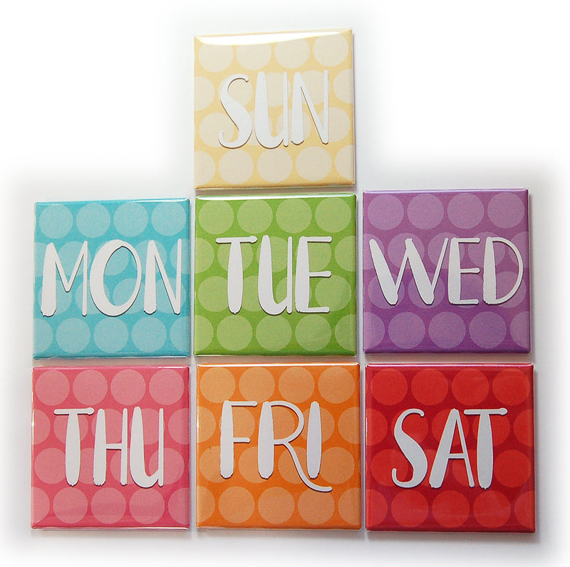Day of the Week Square Magnets Polka Dots - Kelly's Handmade