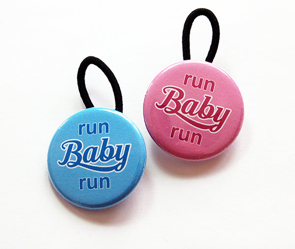 Run Baby Run Ponytail Holder - Blue or Pink - Kelly's Handmade