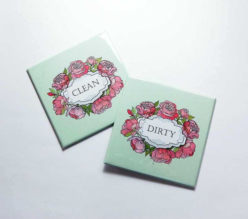 Roses Clean & Dirty Dishwasher Magnets in Pink & Green - Kelly's Handmade
