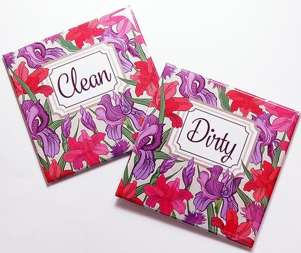 Floral Clean & Dirty Dishwasher Magnets in Pink & Purple - Kelly's Handmade