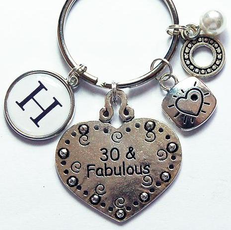 30 & Fabulous Heart Monogram Keychain - Kelly's Handmade