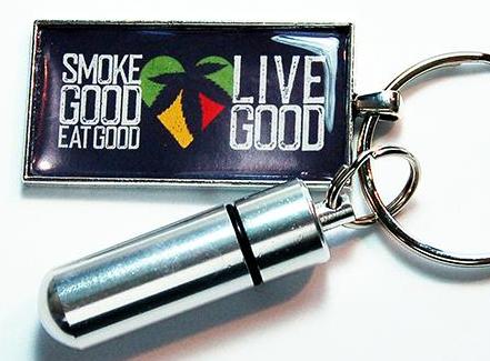 Smoke Good Eat Good Live Good Keychain with Pill Container Black - Kelly's Handmade
