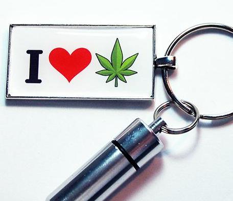I Love Marijuana Keychain with Pill Container - Kelly's Handmade