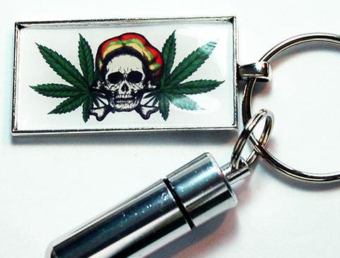Ganja Keychain with Pill Container - Kelly's Handmade