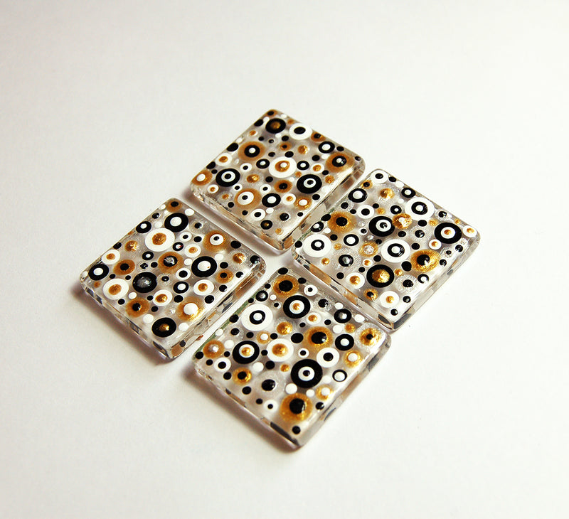 Black White & Gold Hand Painted Dot Art Magnet Set - Kelly's Handmade