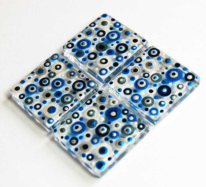 Blue Grey & Silver Hand Painted Dot Art Magnet Set - Kelly's Handmade