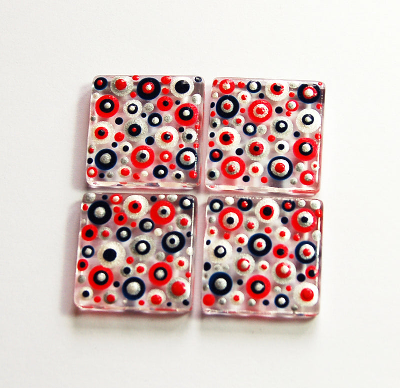 Red Black & Silver Hand Painted Dot Art Magnet Set - Kelly's Handmade