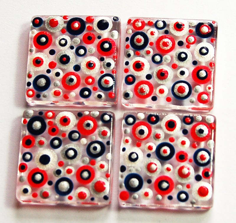 Red Black & Silver Hand Painted Dot Art Magnet Set - Kelly's Handmade