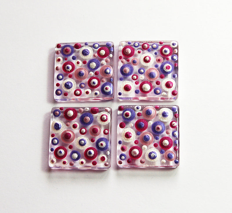 Purple Pink & Silver Hand Painted Dot Art Magnet Set - Kelly's Handmade