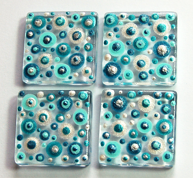 Teal Blue & Silver Hand Painted Dot Art Magnet Set - Kelly's Handmade