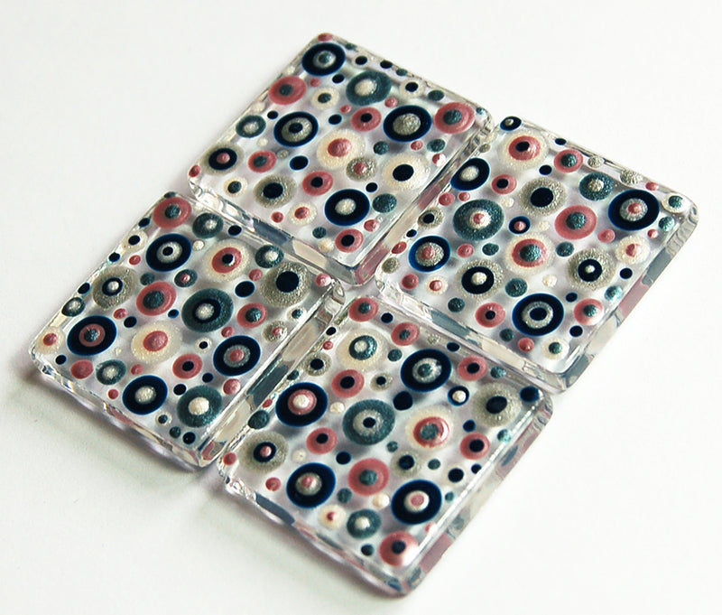 Grey Pink & Silver Hand Painted Dot Art Magnet Set - Kelly's Handmade