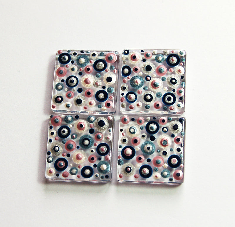 Grey Pink & Silver Hand Painted Dot Art Magnet Set - Kelly's Handmade