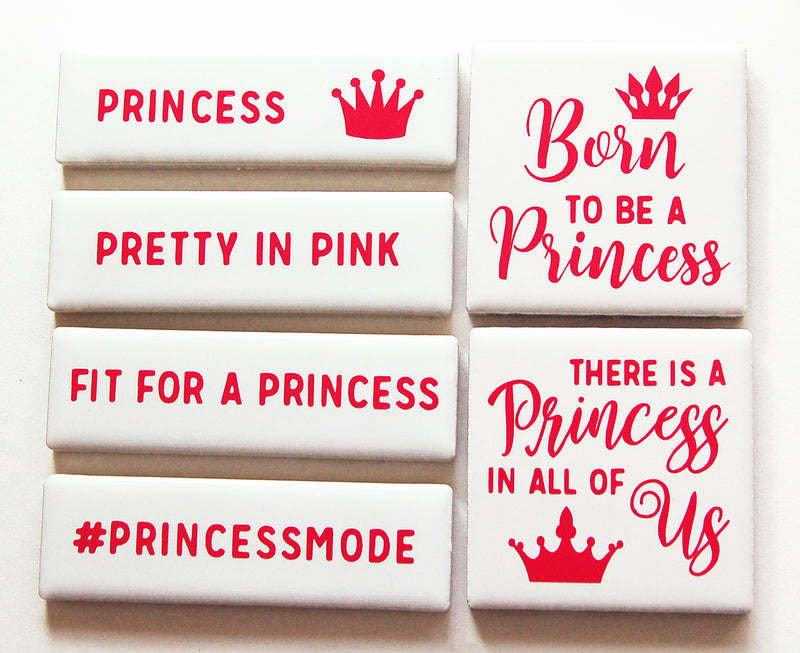Fit For A Princess Tile Magnet Set in Pink & White - Kelly's Handmade