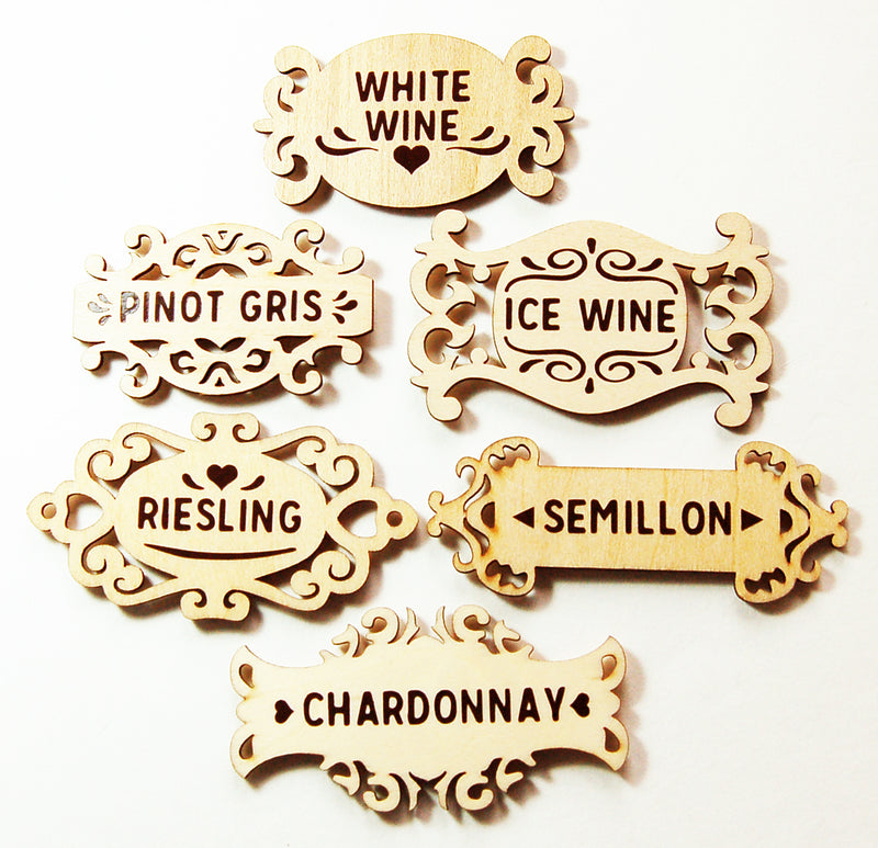 White Wine Magnet Set On Wood Veneer - Kelly's Handmade