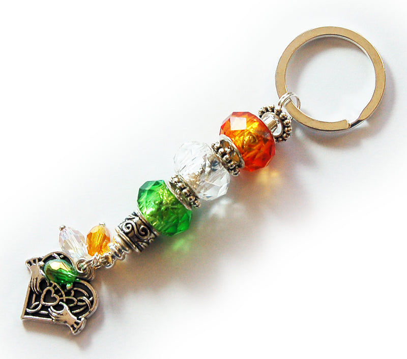 Irish Heart Claddagh Glass Bead Keychain - Kelly's Handmade