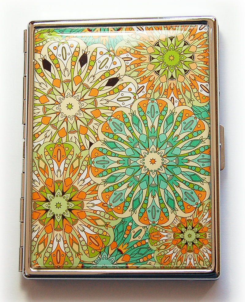 Mandala Cigarette Case in Orange, Green & Turquoise Blue - Kelly's Handmade