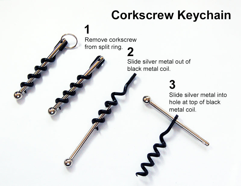 Butler Corkscrew Keychain in Black & White - Kelly's Handmade