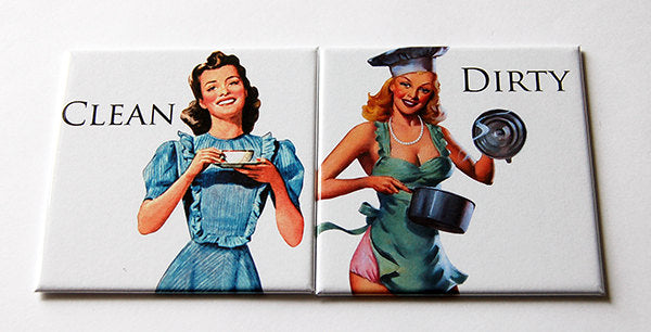 Clean Dirty Dishwasher Magnet Rosie the Riveter and Retro Pin up Woman 