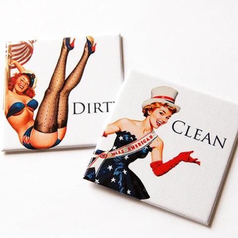 Americana Pin-up Girl Clean & Dirty Dishwasher Magnets - Kelly's Handmade