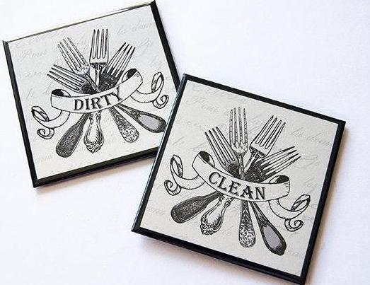 Cutlery Clean & Dirty Dishwasher Magnets in Ivory - Kelly's Handmade