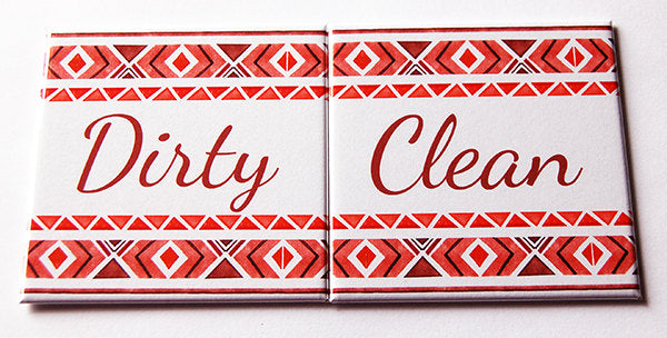 Boho Tribal Clean & Dirty Dishwasher Magnets in Brown & Orange - Kelly's Handmade