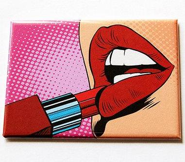 Comic Style Lipstick Large Pocket Mirror - Kelly's Handmade