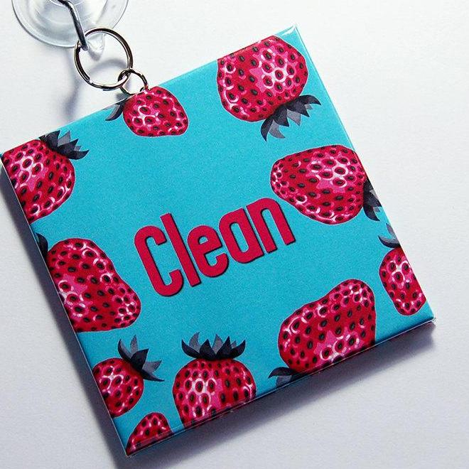 Strawberry Clean/Dirty Dishwasher Sign in Blue & Red - Kelly's Handmade