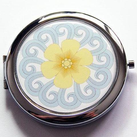 Bride's Something Blue Compact Mirror in Blue & Yellow - Kelly's Handmade