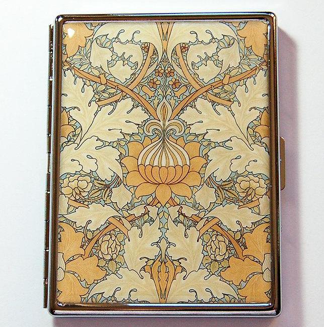 Decorative Arts Ornate Design Slim Cigarette Case in Gold & Green - Kelly's Handmade