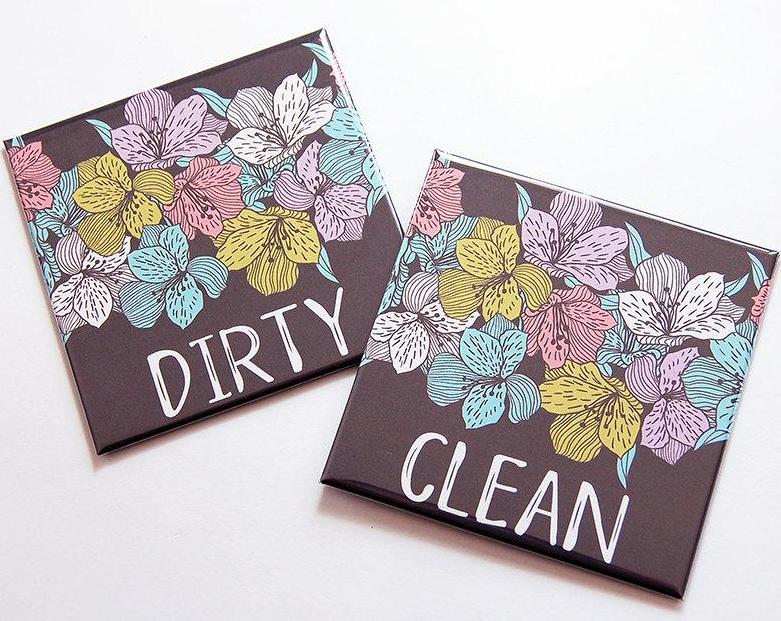 Floral Clean & Dirty Dishwasher Magnets in Pastels - Kelly's Handmade