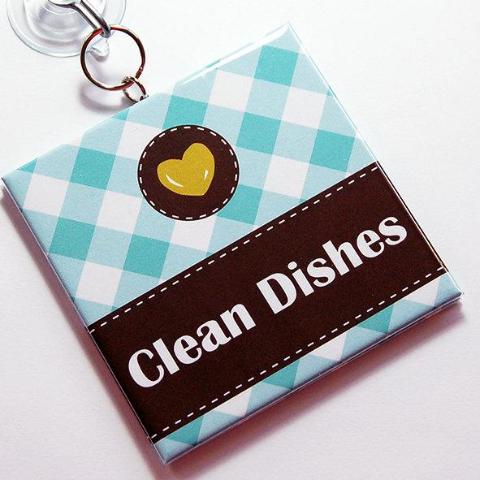 Gingham Clean/Dirty Dishwasher Sign in Blue - Kelly's Handmade