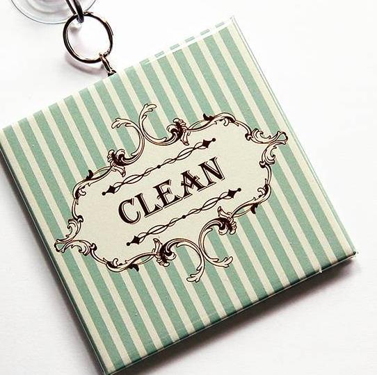 Striped Clean/Dirty Dishwasher Sign in Green & Ivory - Kelly's Handmade