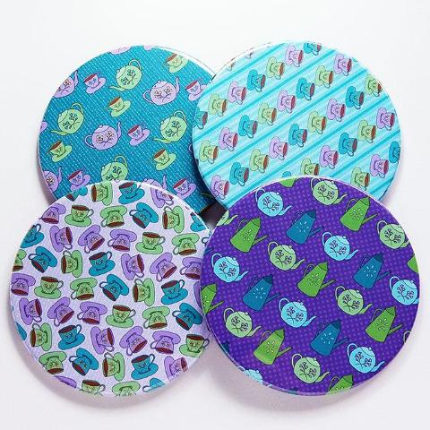 Tea Lover Coasters in Teal Blue & Purple - Kelly's Handmade