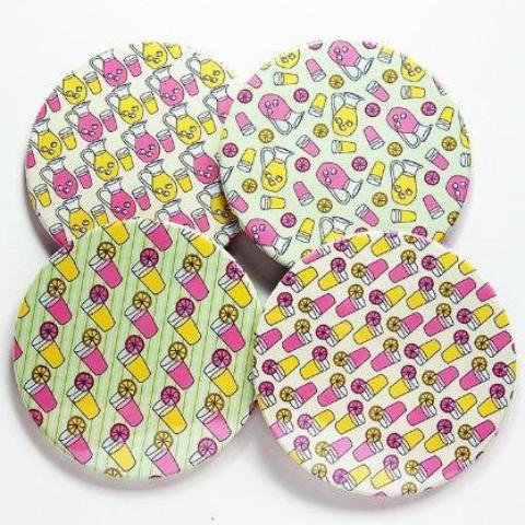 Lemonade Coasters in Pink, Yellow & Green - Kelly's Handmade
