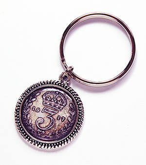 Great Britain 3 Pence Coin Replica Keychain - Kelly's Handmade