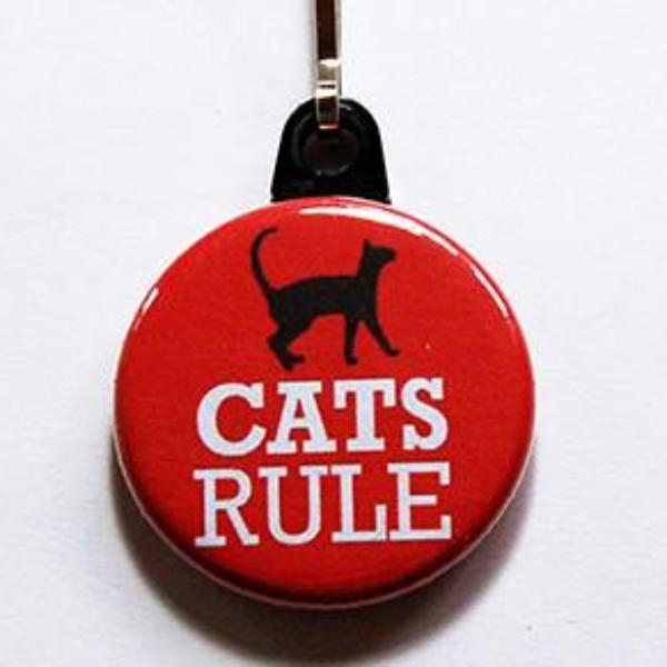 Cats Rule Zipper Pull in Red - Kelly's Handmade
