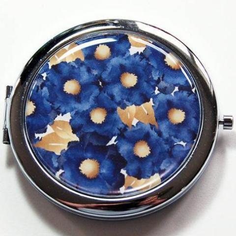 Floral Compact Mirror in Navy Blue & Gold - Kelly's Handmade
