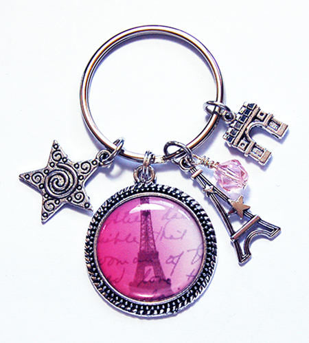 Paris Lipstick Holder Keychain, Multicolor Rhinestone, Eiffel