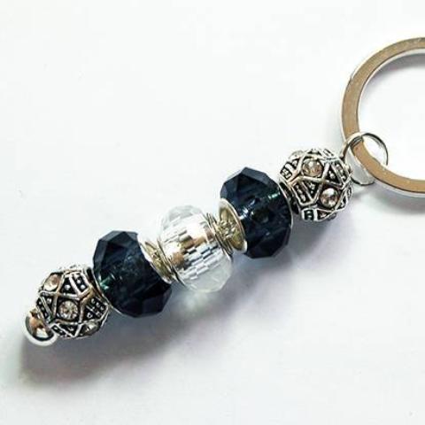 Art Deco Bead Keychain in Black & Silver - Kelly's Handmade