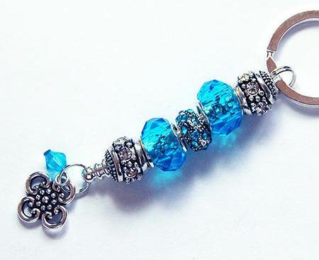 Flower Rhinestone Keychain in Blue - Kelly's Handmade