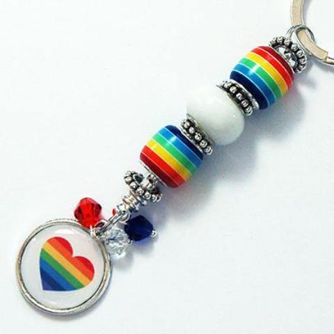 Rainbow Heart Bead Keychain #2 - Kelly's Handmade