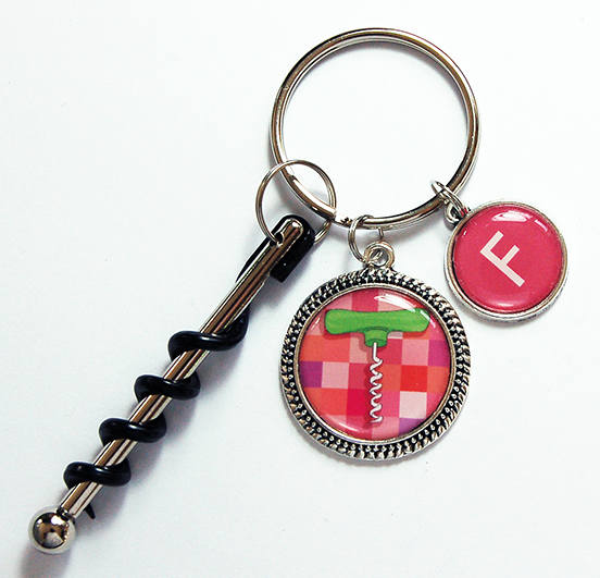 Pink Monogram Corkscrew Keychain - Kelly's Handmade