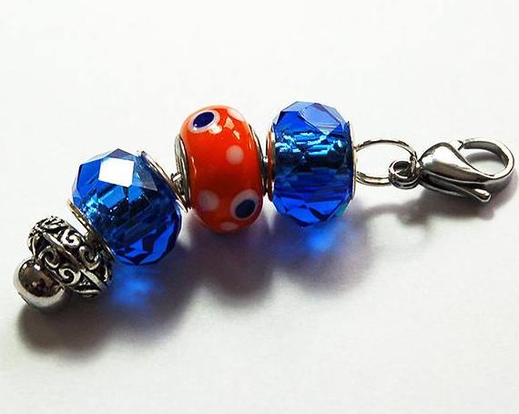 Polka Dot Bead Zipper Pull in Blue & Orange - Kelly's Handmade