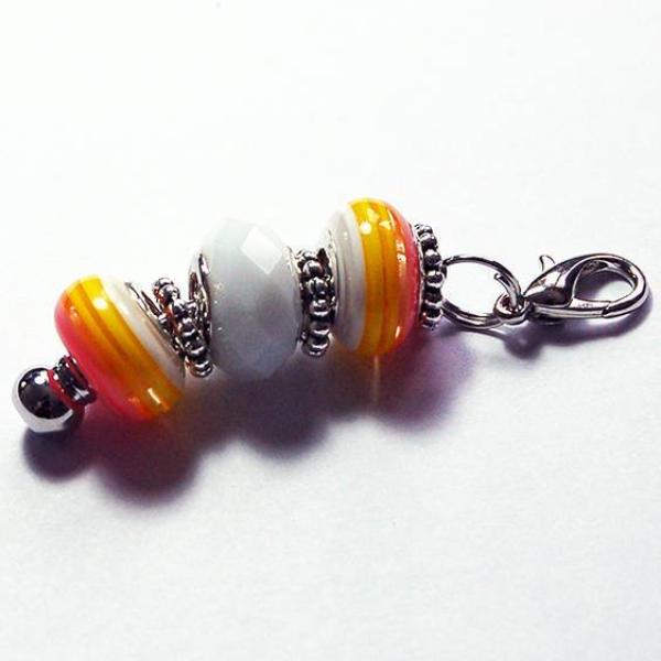 Striped Bead Zipper Pull in Pink Yellow & White - Kelly's Handmade