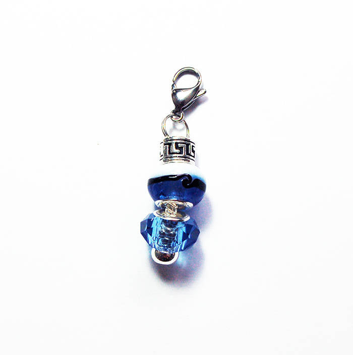 Lampwork Bead Zipper Pull in Blue & White - Kelly's Handmade