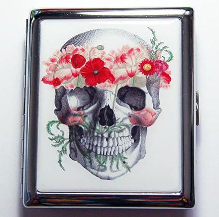 Skull With Flowers Compact Cigarette Case - Kelly's Handmade