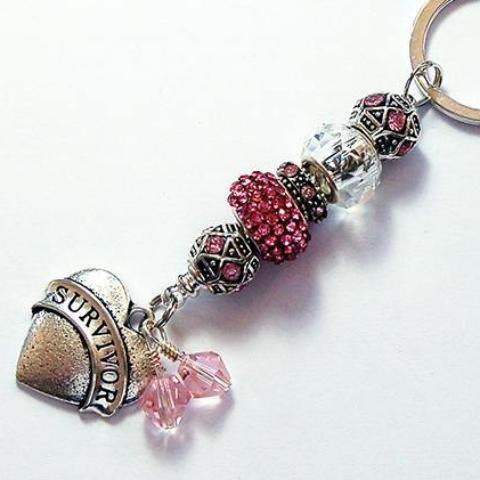 Survivor Rhinestone Bead Keychain in Pink - Kelly's Handmade