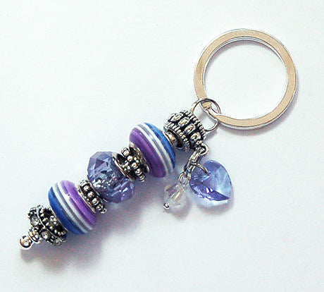 Heart Striped Bead Keychain in Purple - Kelly's Handmade