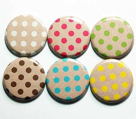 Polka Dot Power Set of Six Magnets - Kelly's Handmade